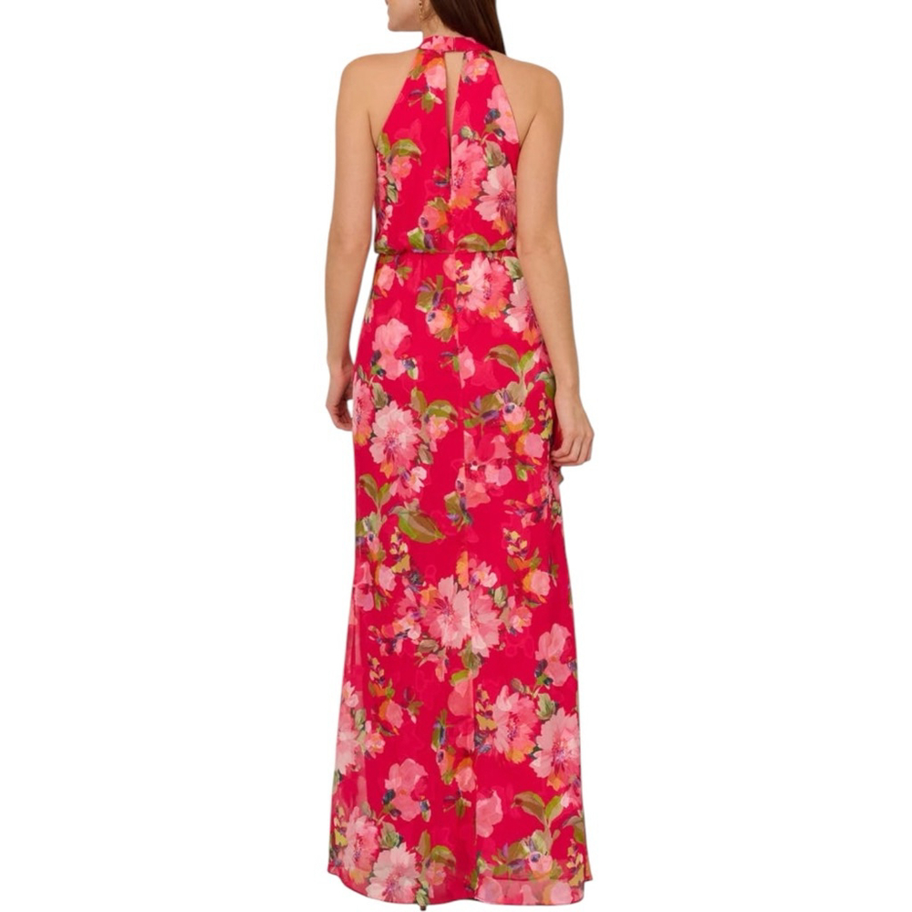 ADRIANNA PAPELL Floral Chiffon Ruffle Mermaid Cocktail Dress Pink Multi Size 2P - Picture 2 of 10